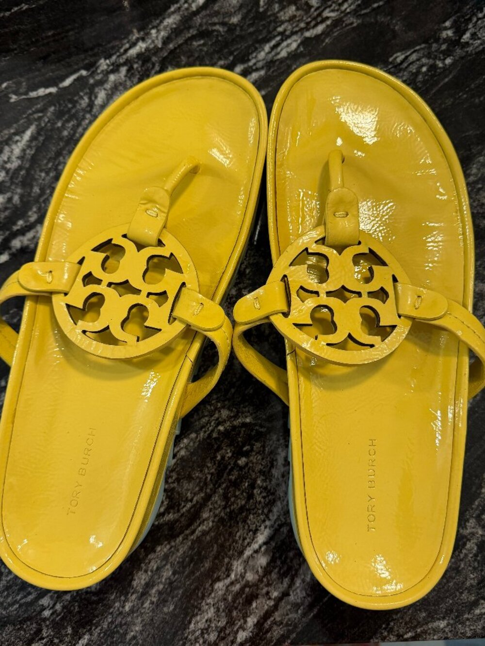 Tory Burch Miller Cloud Lug Sandals, Patent Leather,Zesty Lime, Size 9